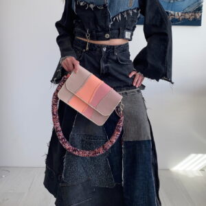 Handmade upcycled denim set with cropped jacket and patchwork maxi skirt by ERILO