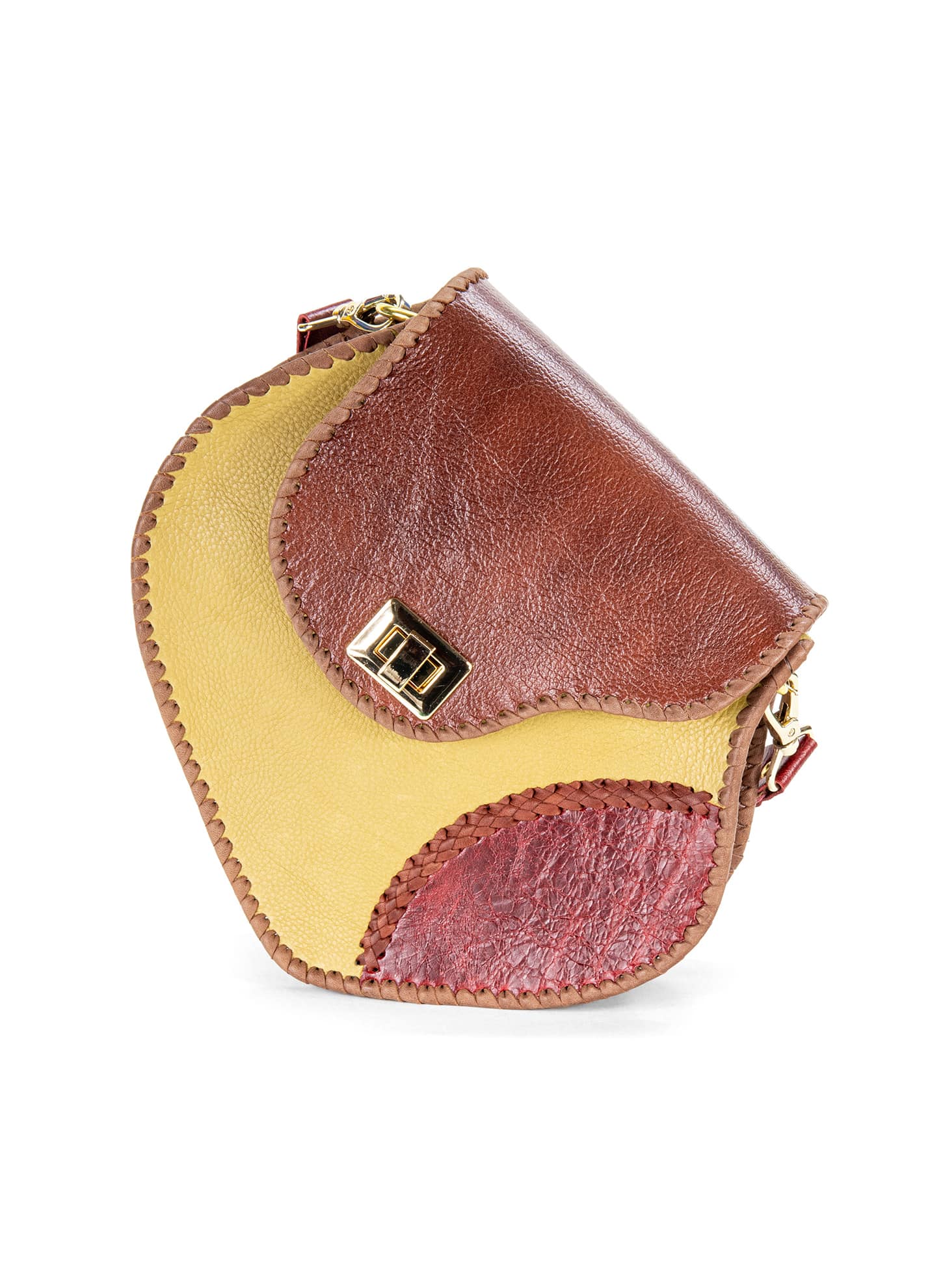 Yellow and cognac leather shoulder bag