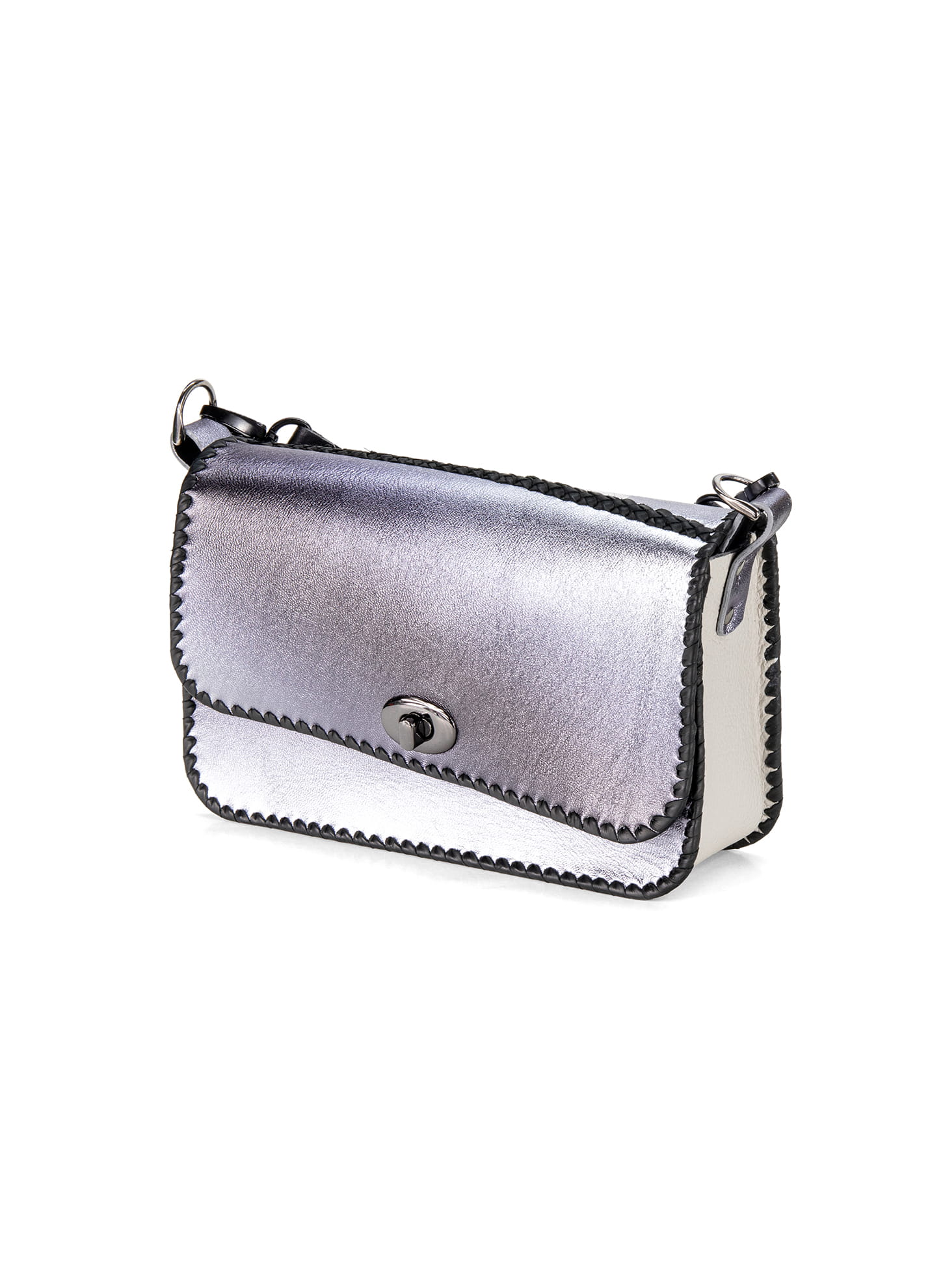 Silver leather shoulder bag front view
